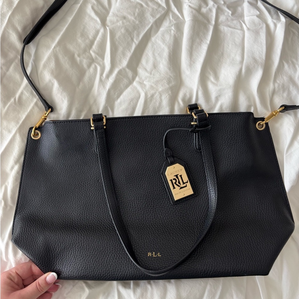 Lauren Ralph Lauren Black Leather Tote Bag